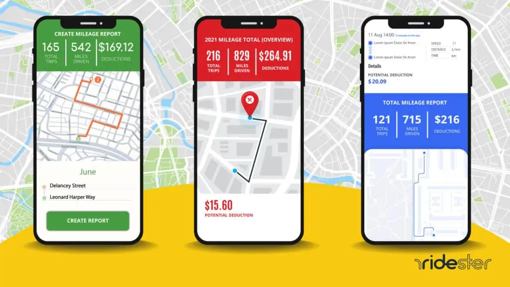 vector graphic showing three of the best mileage tracker apps - generic look and feel