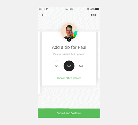 screenshot showing how to tip uber eats driver