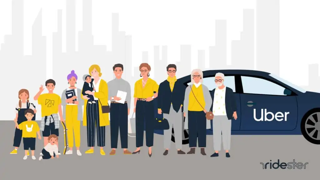 vector graphic showing a handful of people to illustrate the uber age limit for driving