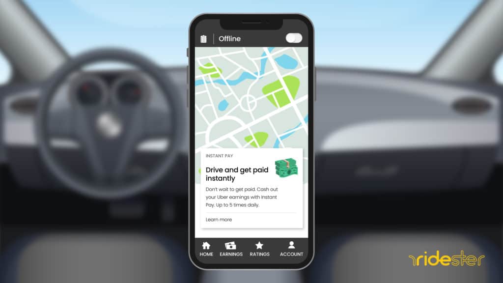 vector graphic showing mobile phone with Uber Instant pay screen on it