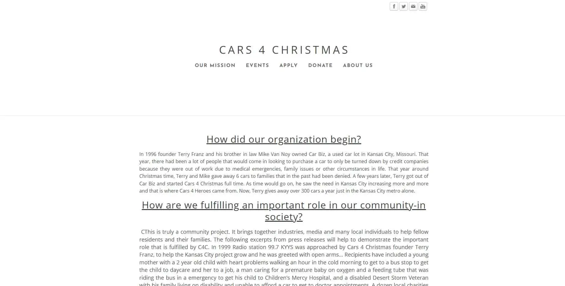 screenshot of cars4christmas homepage