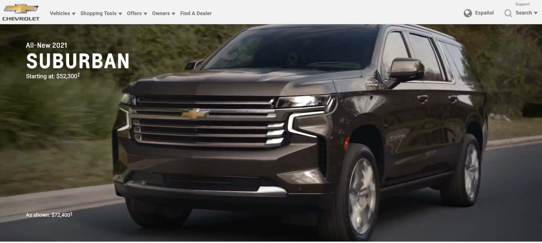 screenshot of the Chevy Suburban sales page