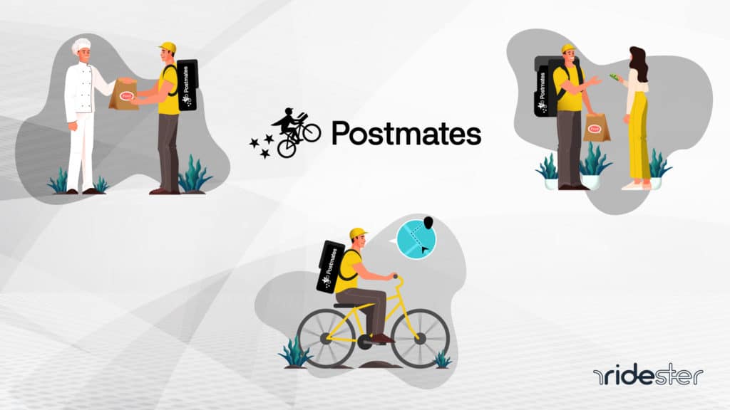 vector graphic showing delivery drivers driving for Postmates