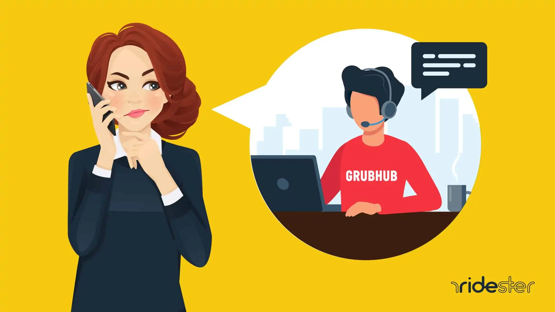 image showing woman on the phone with Grubhub customer service representative
