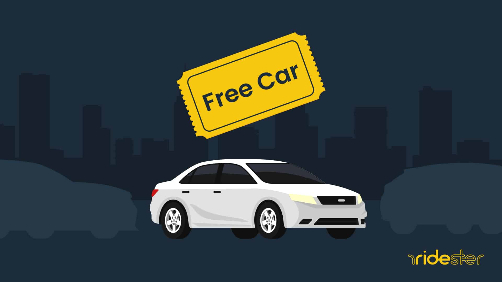 vector graphic showing a car in a city to illustrate how to get a free car