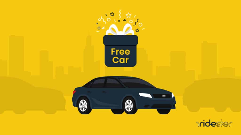 vector graphic showing a car in a city to illustrate how to get a free car