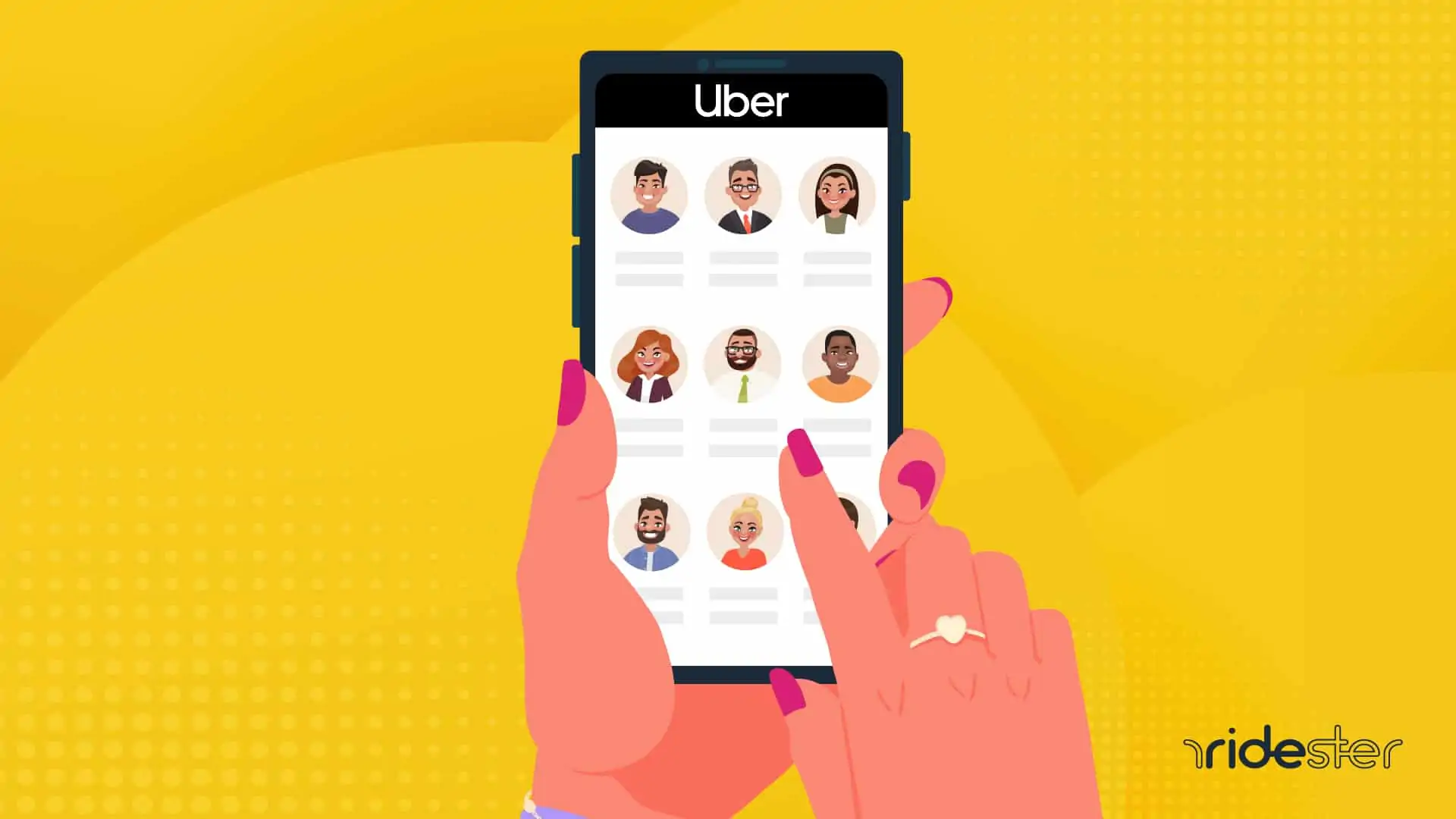 vector graphic illustrating how to request a specific Uber driver