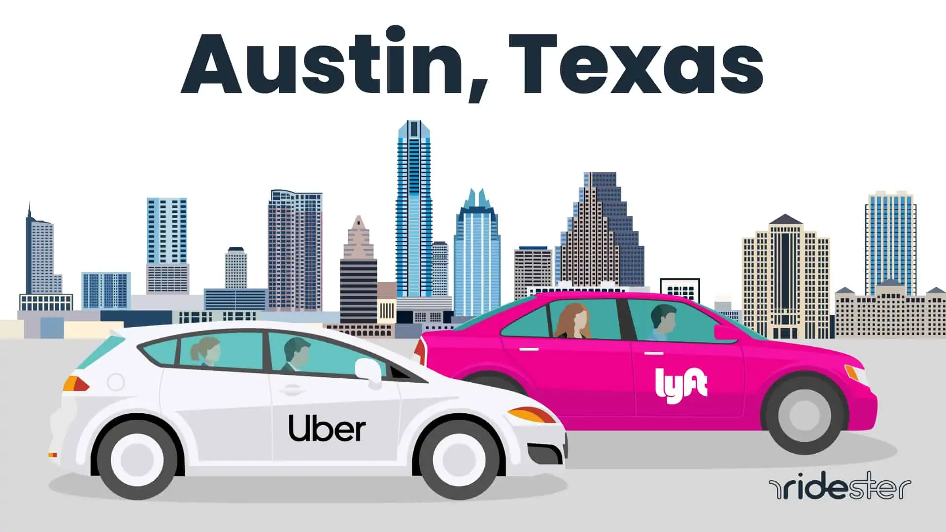 vector graphic showing uber, lyft, and vehicles that do ridesharing in austin