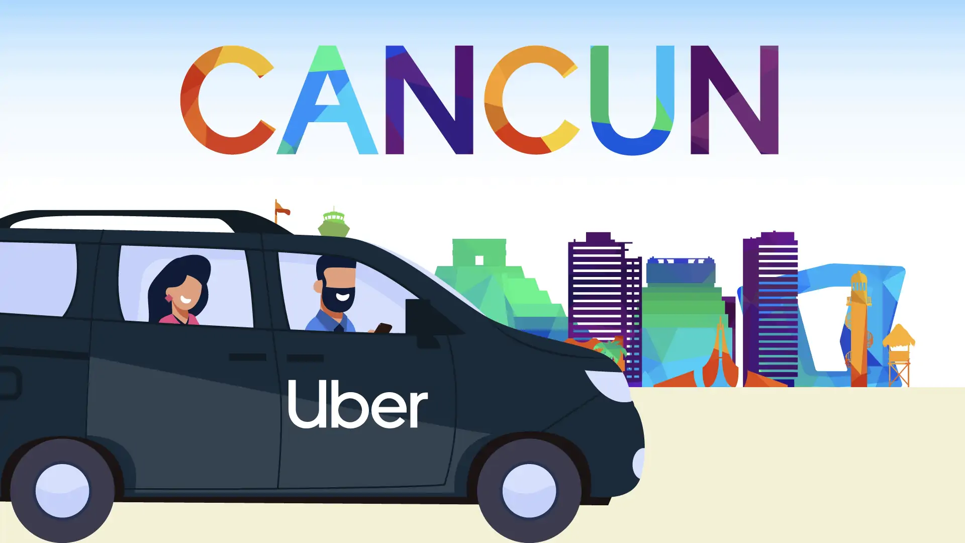 vector graphic showing rider using uber in cancun