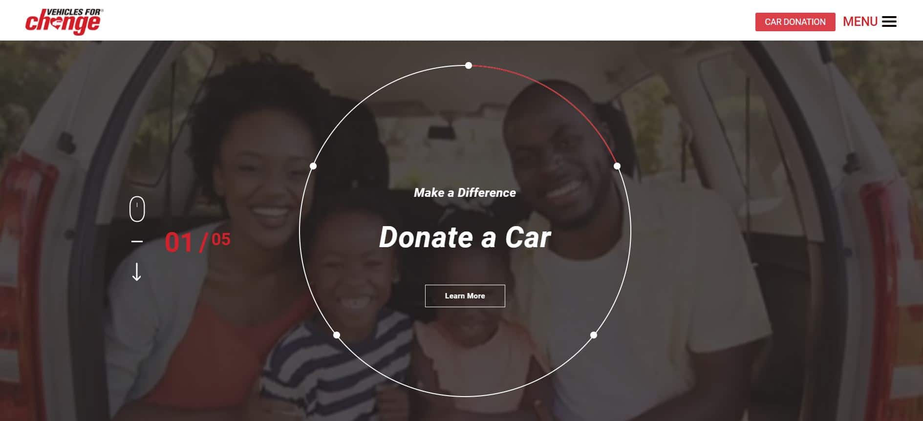 screenshot of the vehicles for change homepage