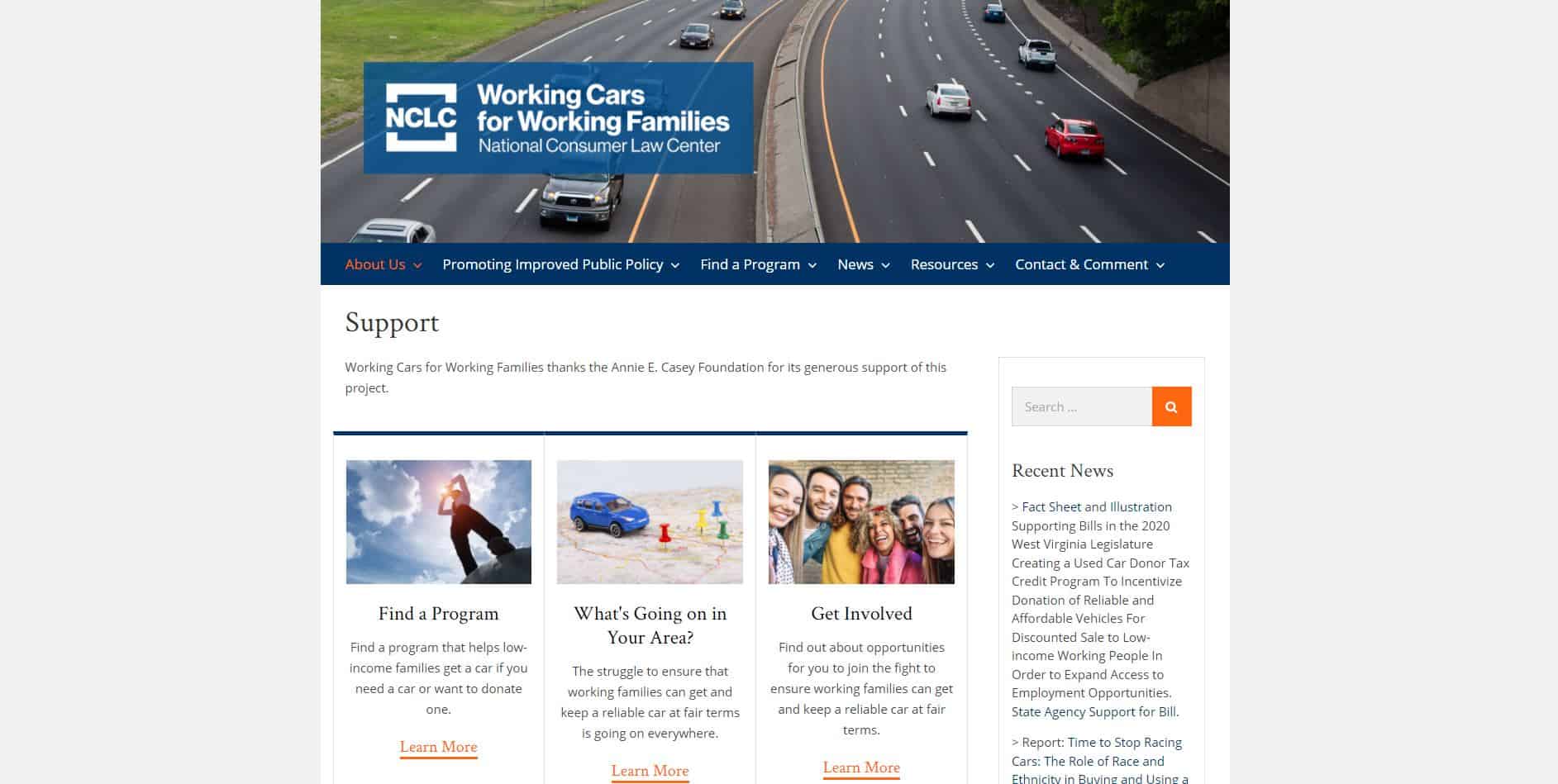 screenshot of the working cars for working families homepage