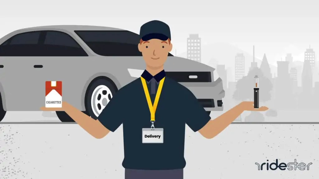 vector graphic showing a delivery driver making a cigarette delivery