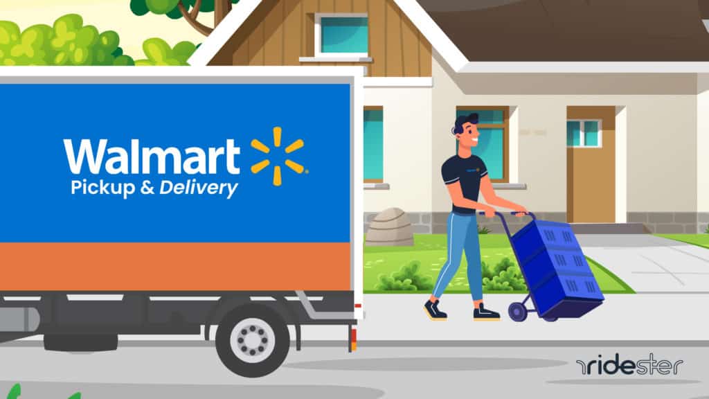 vector graphic showing a man in the process of a drive for walmart