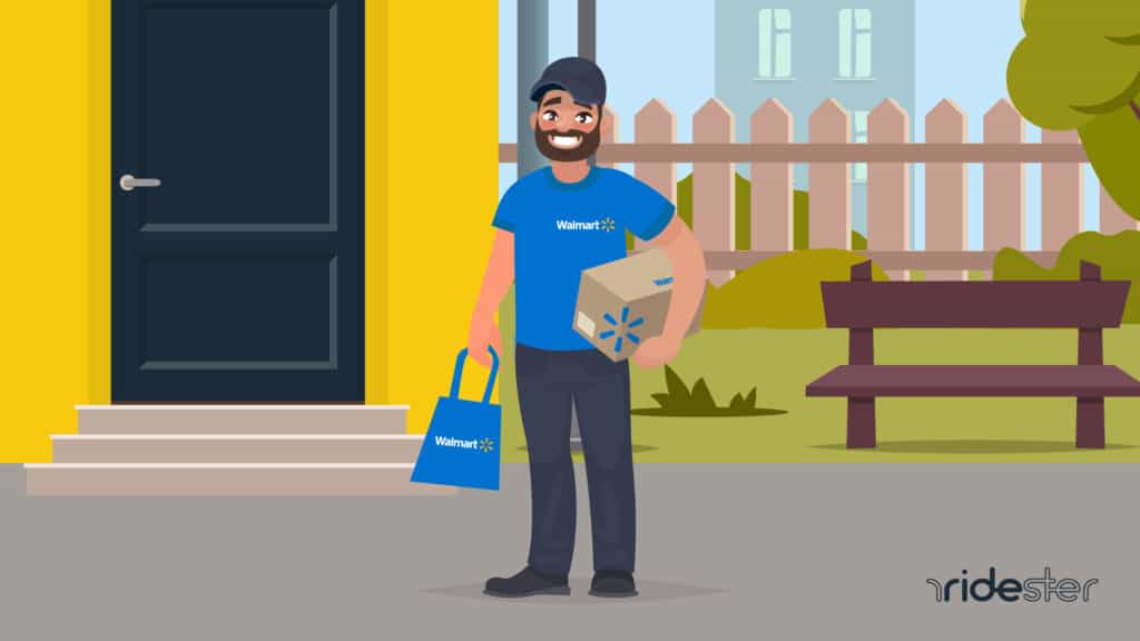 vector graphic showing a man in the process of a drive for walmart delivery