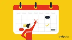 vector graphic showing a Grubhub driver looking at a calendar to illustrate grubhub scheduling