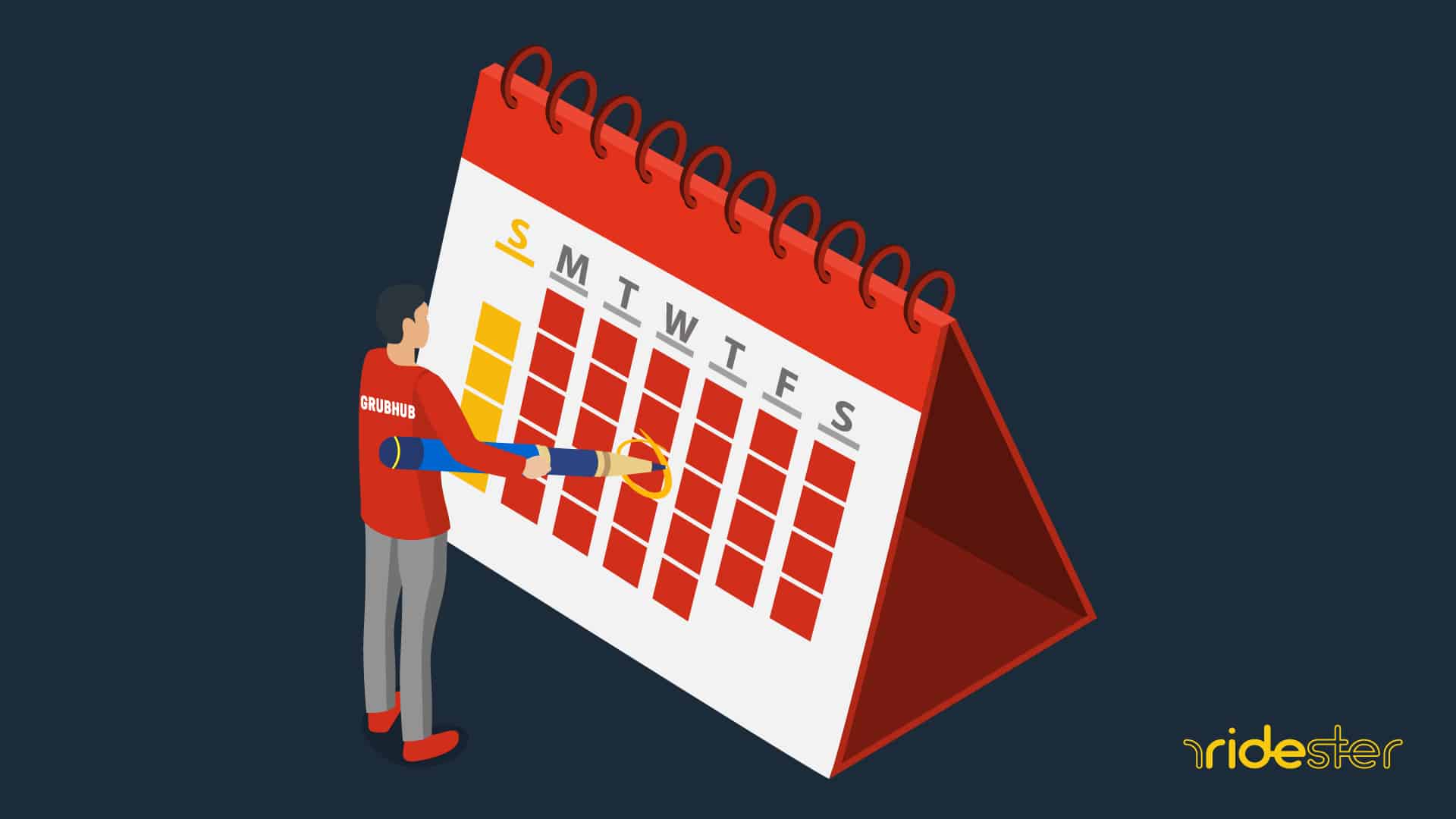 vector graphic showing a Grubhub driver looking at a calendar to illustrate grubhub scheduling