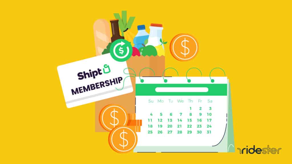 vector graphic showing a shipt membership card in front of a bag of groceries