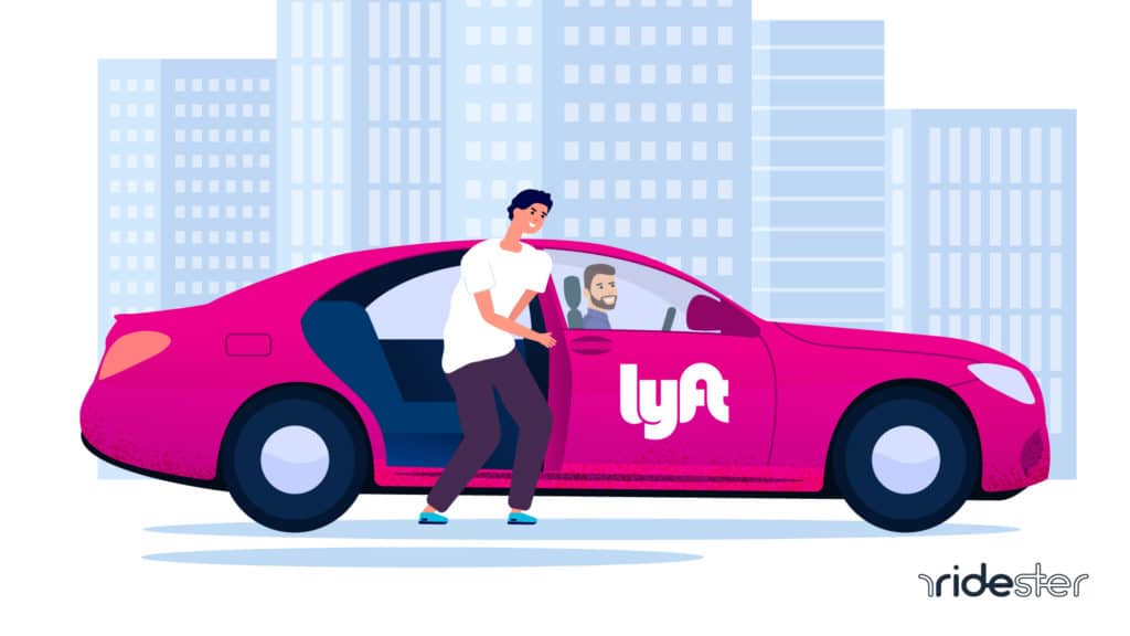 vector graphic showing a man getting out of the back of a Lyft vehicle