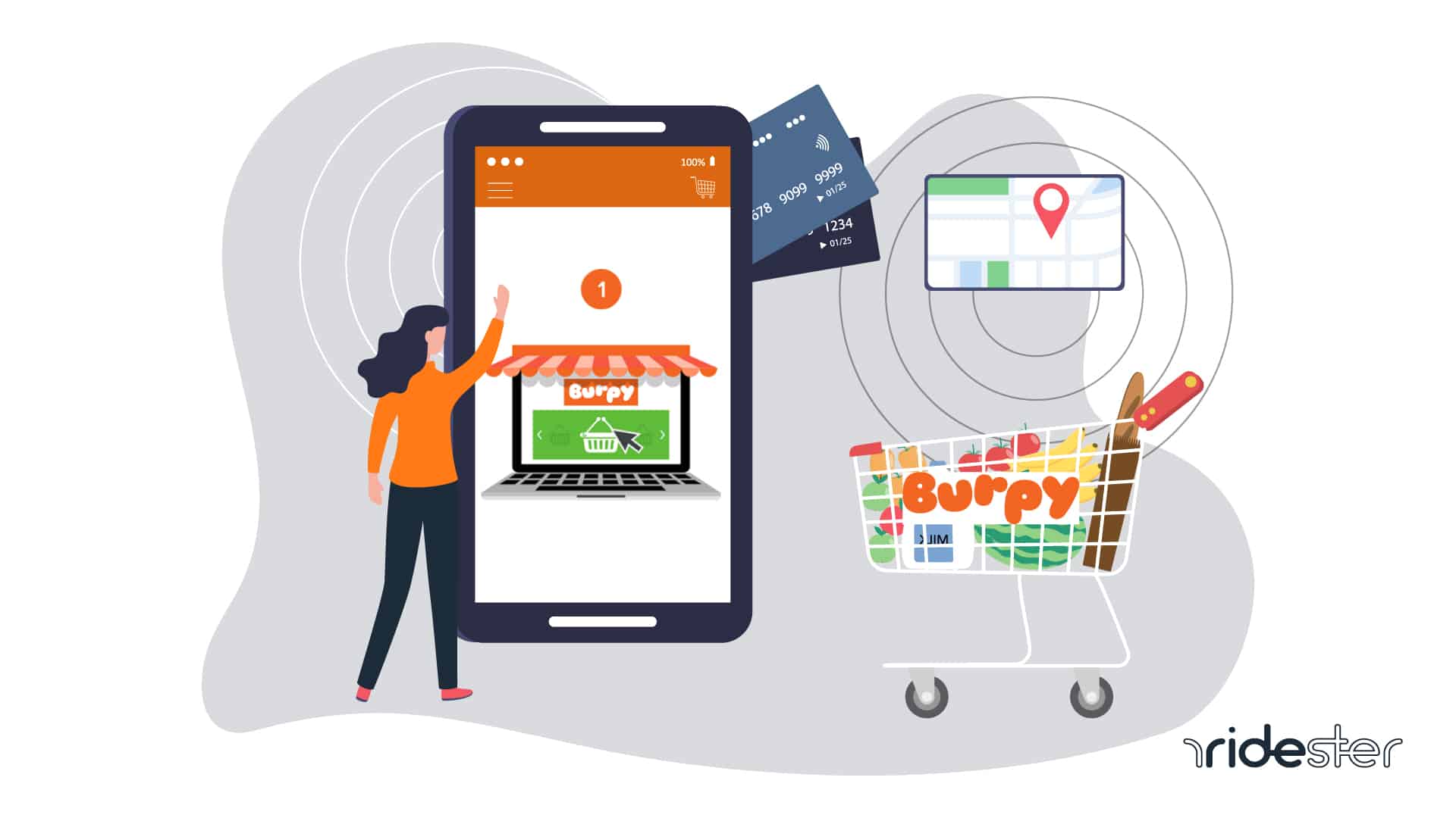 vector graphic showing a person selecting a burpy grocery delivery