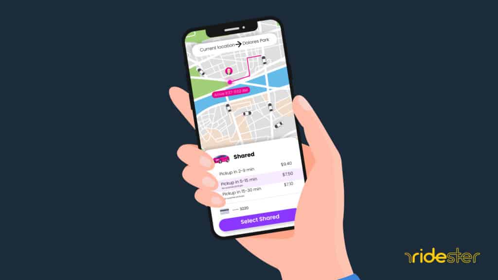 vector graphic showing a hand holding a phone about to cancel lyft rides on the screen