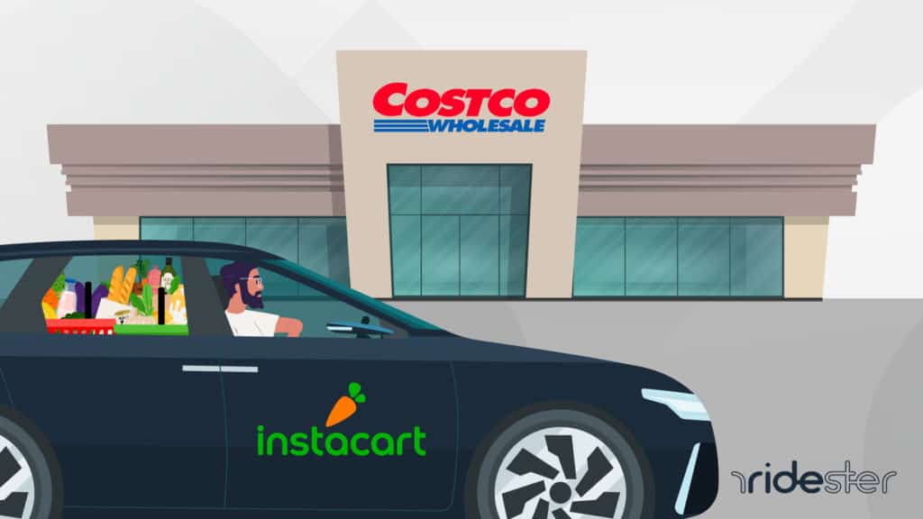 vector graphic showing a costco instacart driver outside of a costco store to pick up a delivery