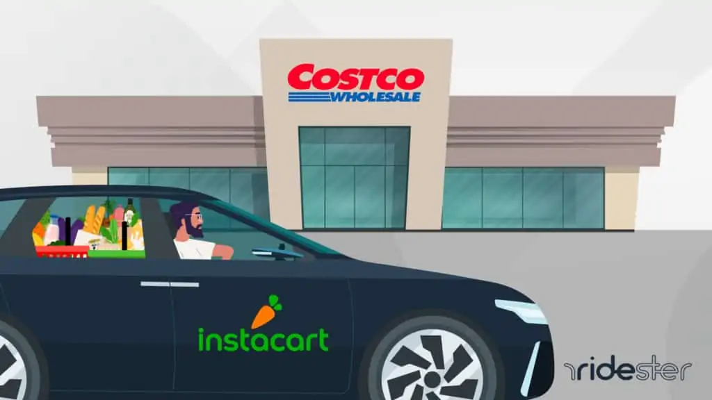 vector graphic showing a costco instacart driver outside of a costco store to pick up a delivery
