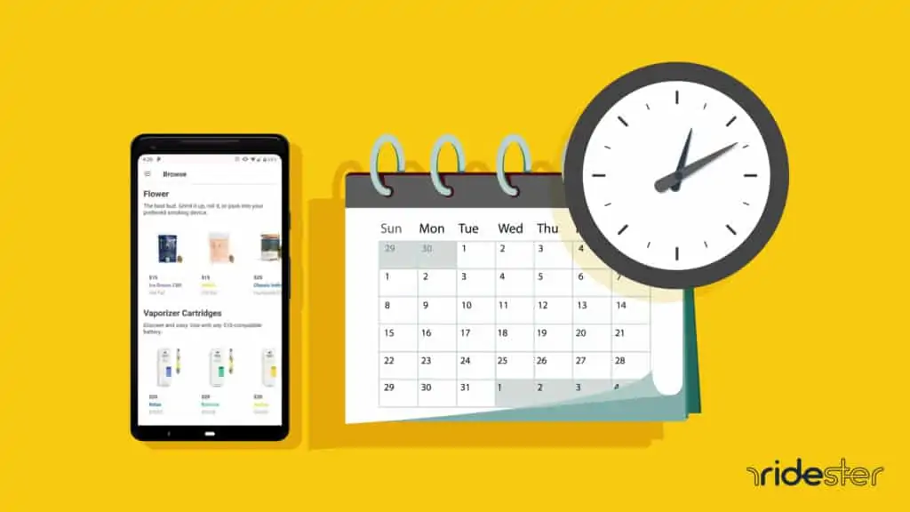 vector graphic showing a smartphone running the eaze app and a calendar and clock that are displaying eaze hours