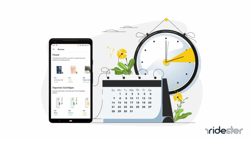 vector graphic showing a smartphone running the eaze app and a calendar and clock that are displaying eaze hours