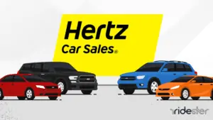 vector graphic showing vehicles next to a Hertz rent to buy sign