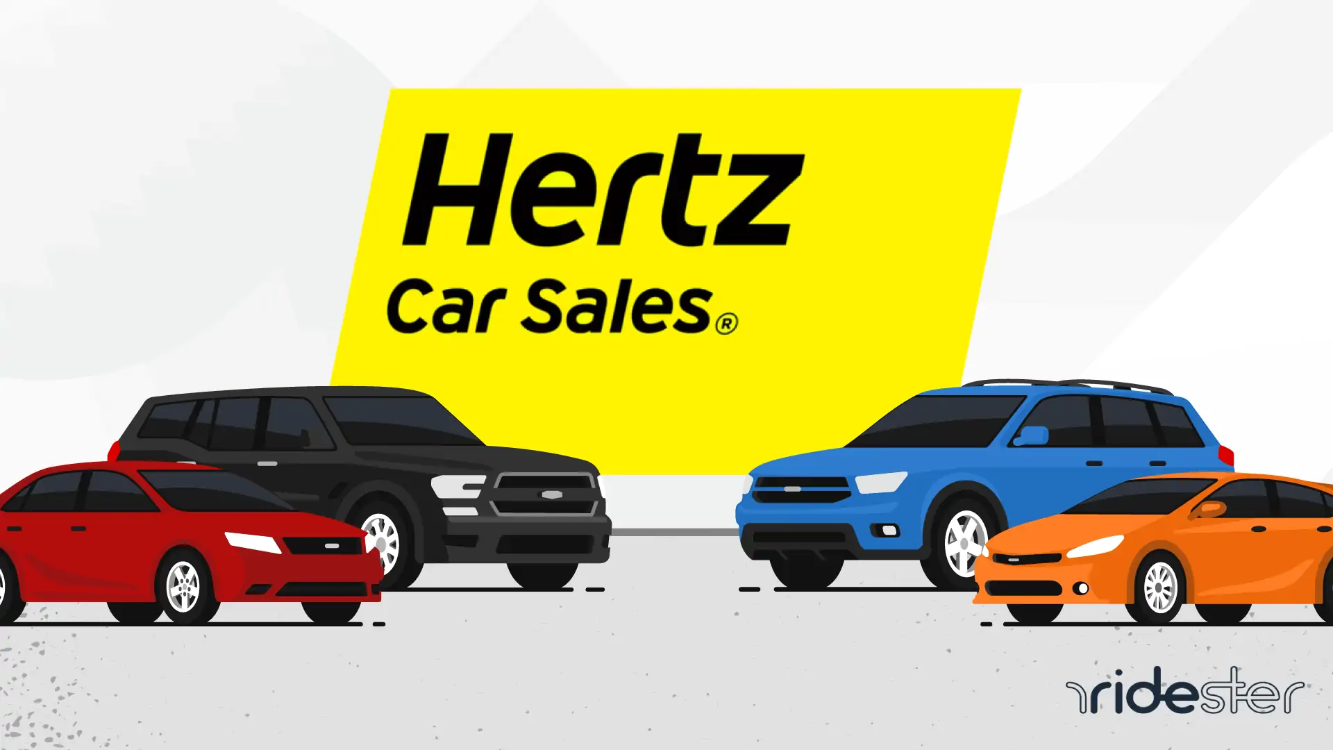 vector graphic showing vehicles next to a Hertz rent to buy sign