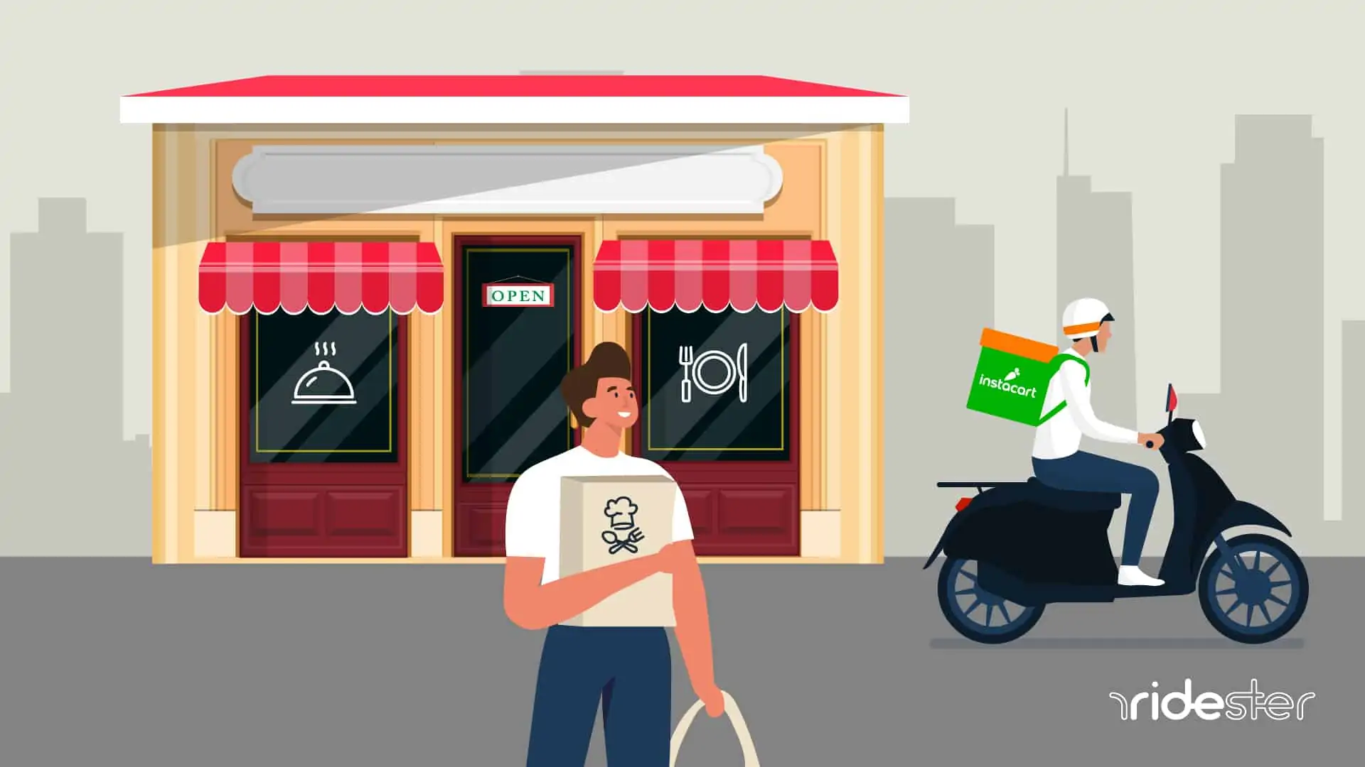 vector graphic showing a custom using Instacart pickup to pick up groceries from a store