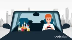 vector graphic showing a man in a car with alcohol by his side while driving for drizly