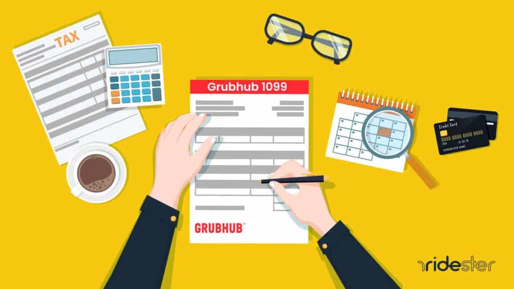 vector graphic showing various grubhub 1099 tax forms scattered around a table