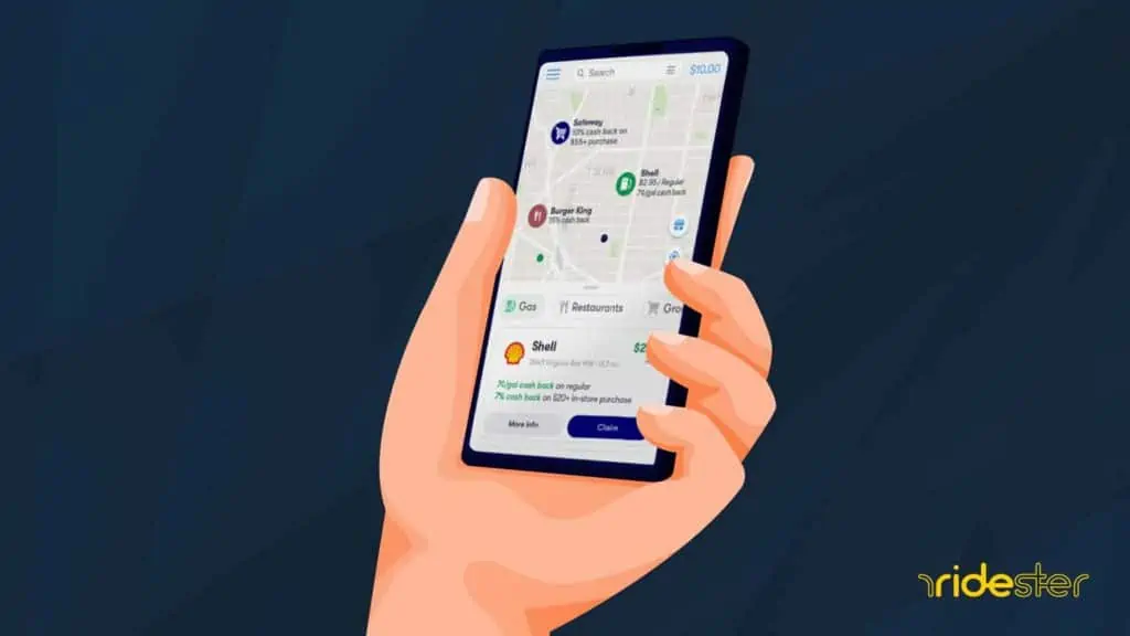 vector graphic showing a hand holding a phone for a "how does getupside work" post on ridester.com