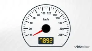 vector graphic showing a speedometer for the how many miles does the average person drive in a year post header