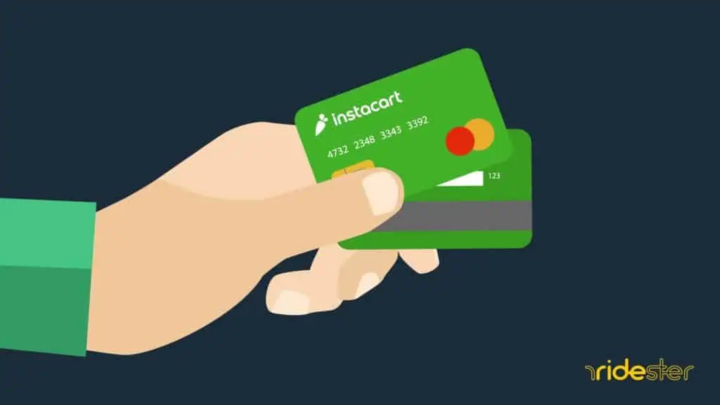 vector graphic showing a hand holding an instacart credit card