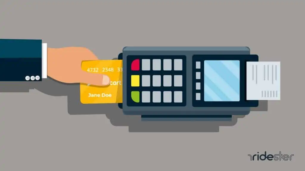 vector graphic showing a hand holding an instacart credit card and putting it into a card reading machine