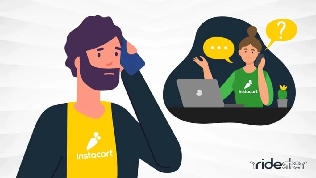 vector graphic showing a man on the phone with Instacart Shopper customer service getting help