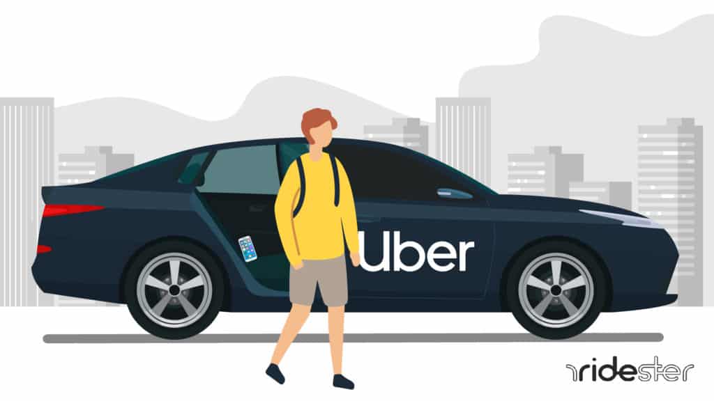 vector graphic showing what happens when a lost phone in uber occurs after man gets out of back of uber vehicle
