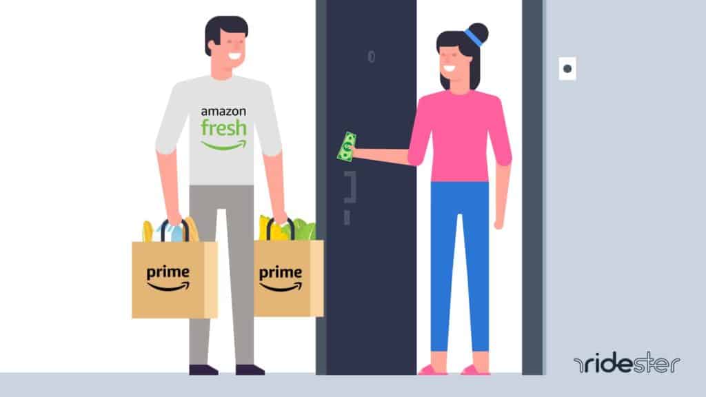 vector graphic showing an amazon fresh customer in the process of tip amazon fresh