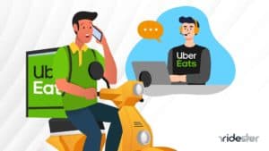 vector graphic showing an uber eats driver on the phone with the uber eats driver help line customer support