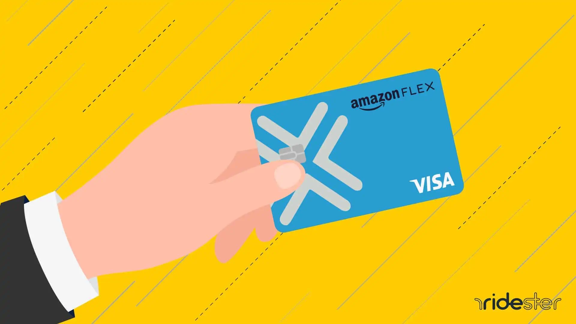 vector graphic showing an amazon flex debit card in somebody's hand