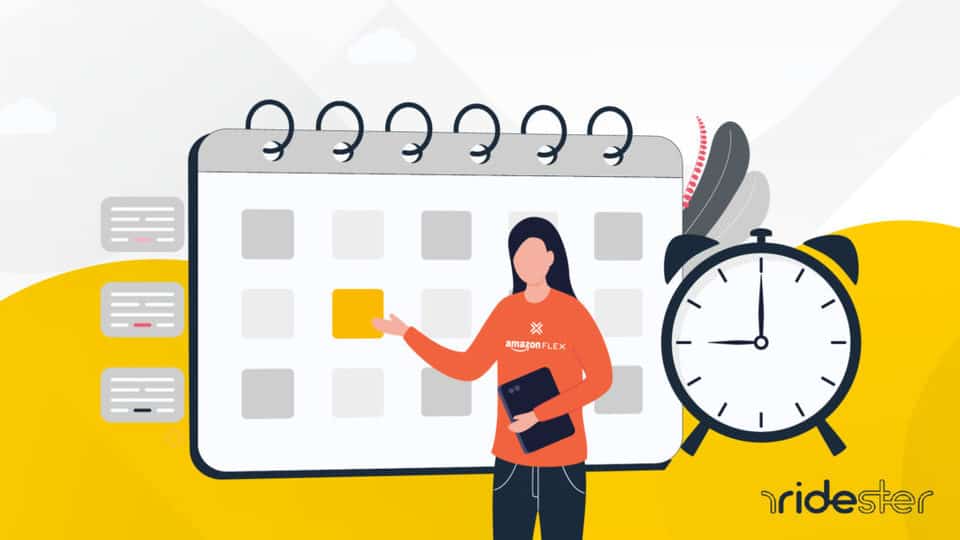 vector graphic showing an Amazon Flex driver looking an an illustration of an Amazon Flex schedule