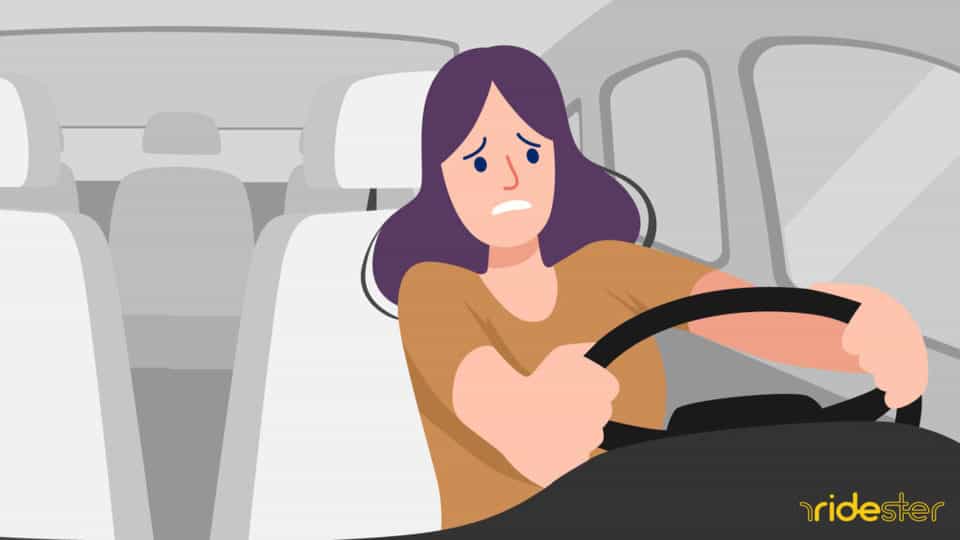 vector graphic showing a woman displaying anxiety while driving because she is nervous