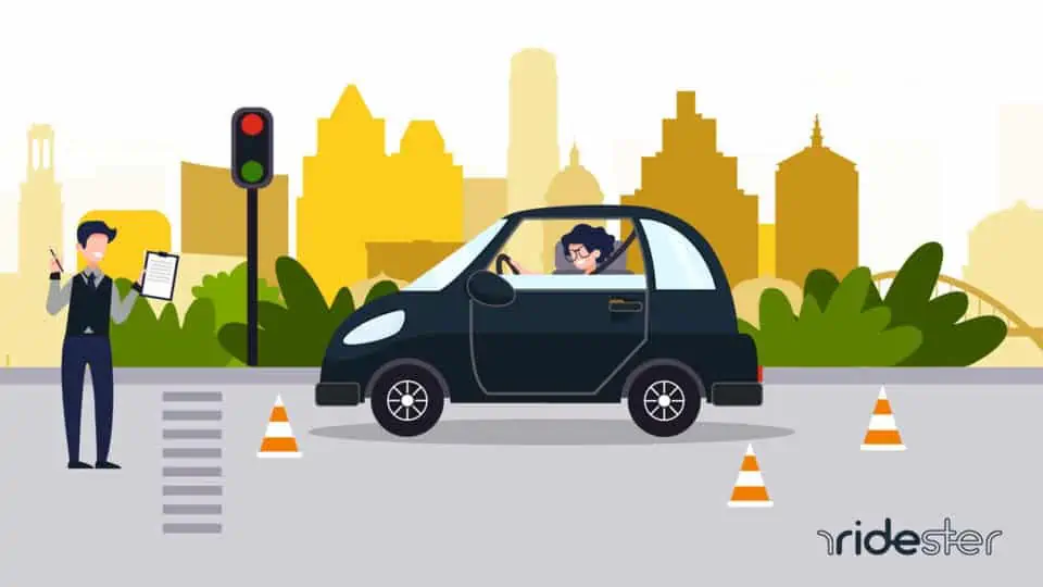 vector graphic showing a person learning to drive at one of austin driving schools