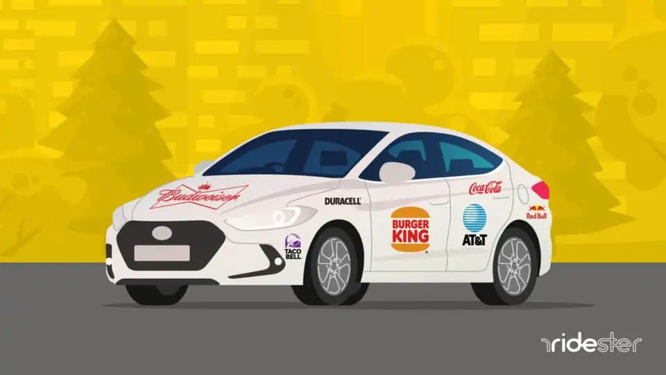 vector graphic showing a car wrapped in ads for how to get paid for car advertising post