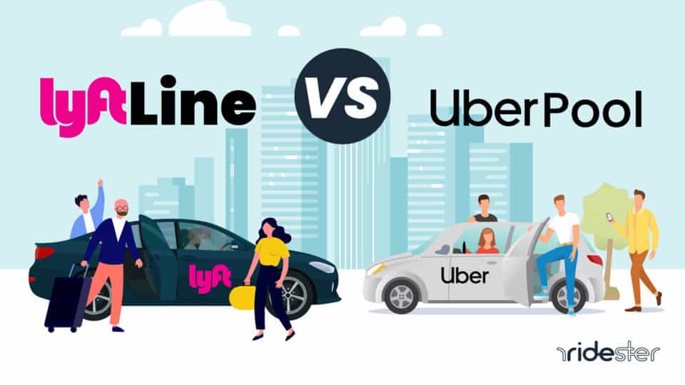 vector graphic showing the lyft line vs uberpool battle up front