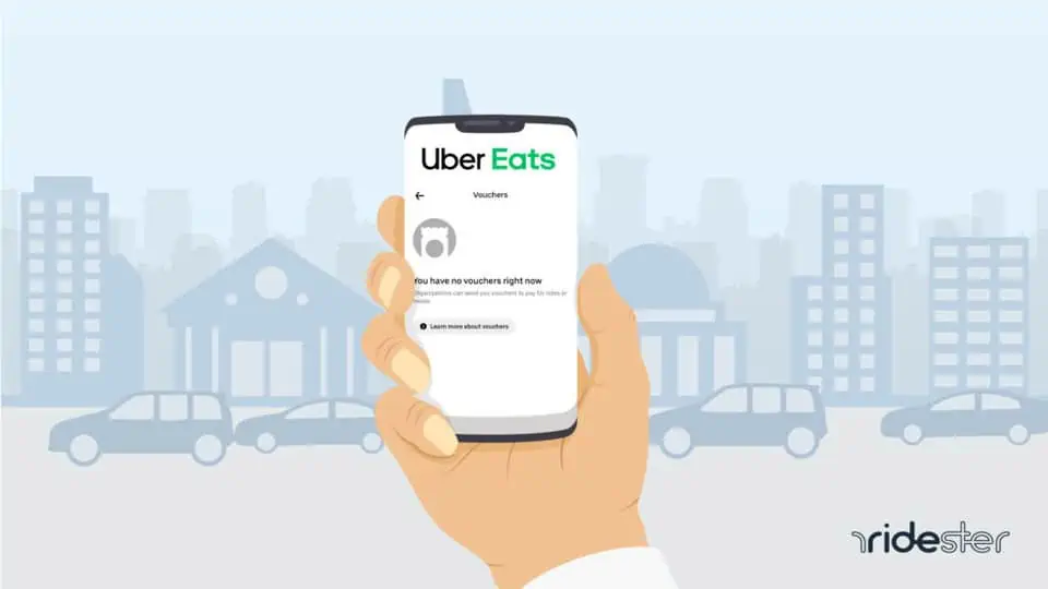 vector graphic showing uber eats credits on a phone screen being held in a hand