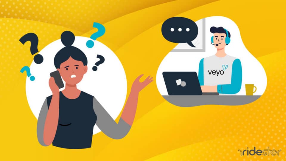 vector graphic showing a veyo customer on the phone with a veyo customer service representative