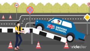 vector graphic showing a driver learning to drive at B&B Driving School